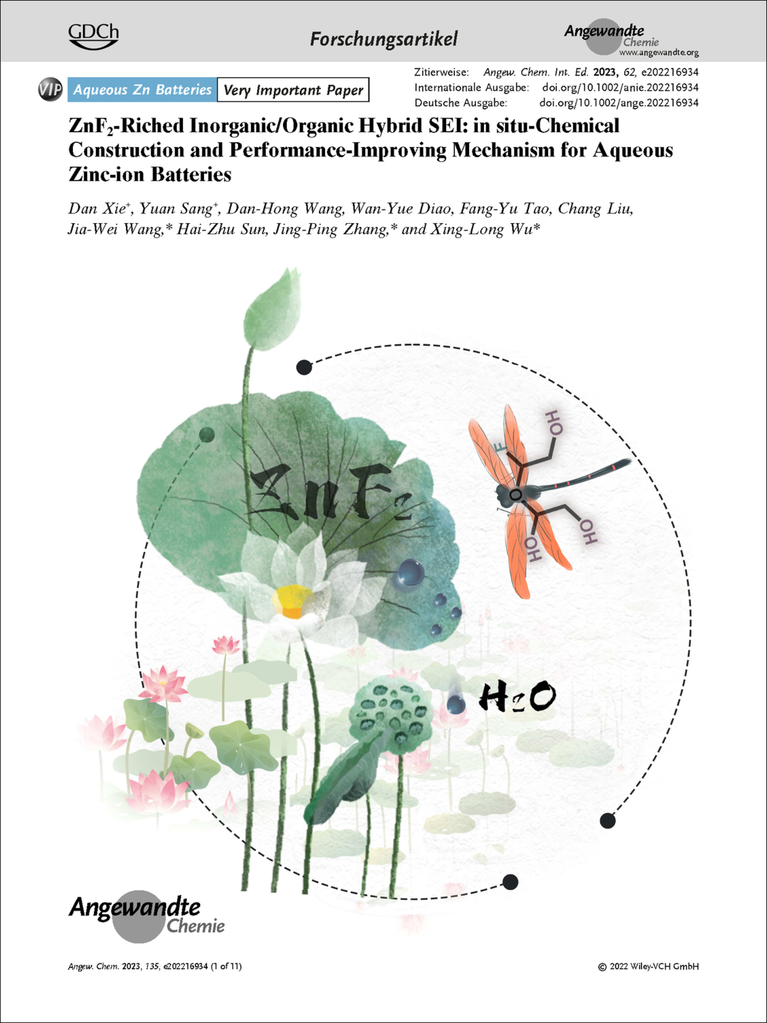 Frontispiz: ZnF2-Riched Inorganic/Organic Hybrid SEI: in situ-Chemical Construction and Performance-Improving Mechanism for Aqueous Zinc-ion Batteries Volume 135 Issue 7, 2023