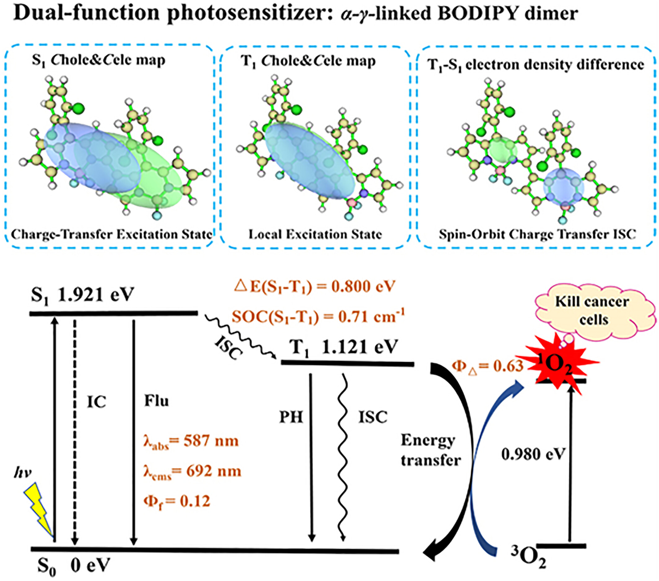 The controllable of BODIPY dimers without installing blocking groups as both fluorescence and singlet oxygen generators