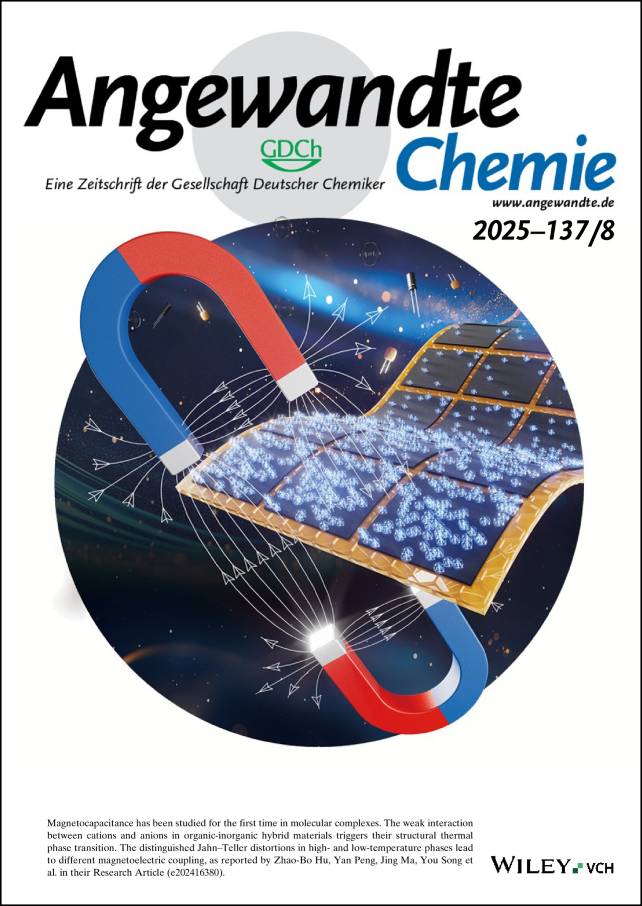 Innenrücktitelbild: Room-temperature Magnetocapacitance Spanning 97K Hysteresis in Molecular Material (Angew. Chem. 8/2025) Volume 137 Issue 8, 2025