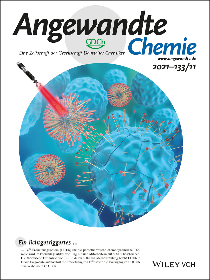 Rücktitelbild: Light-Triggered Transformable Ferrous Ion Delivery System for Photothermal Primed Chemodynamic Therapy (Angew. Chem. 11/2021) Volume 133 Issue 11, 2021