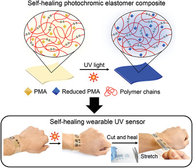 Self-Healing Photochromic Elastomer Composites for Wearable UV-Sensors