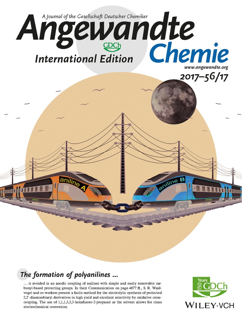 Inside Cover: Reagent- and Metal-Free Anodic C−C Cross-Coupling of Aniline Derivatives (Angew. Chem. Int. Ed. 17/2017) Volume 56 Issue 17, 2017