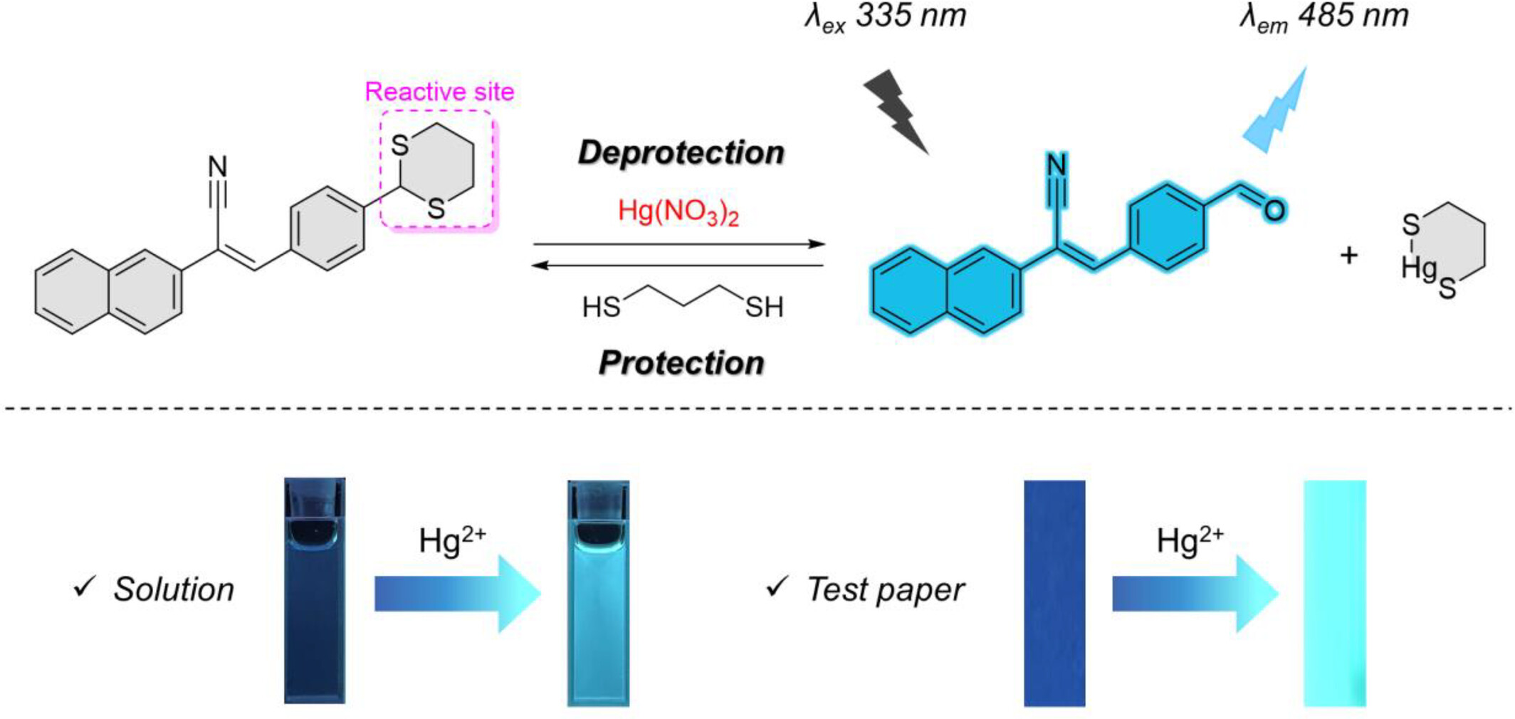 A strategically designed fluorescent turn-on chemodosimeter for selective detection of mercury (II) via dithioacetal deprotection reaction