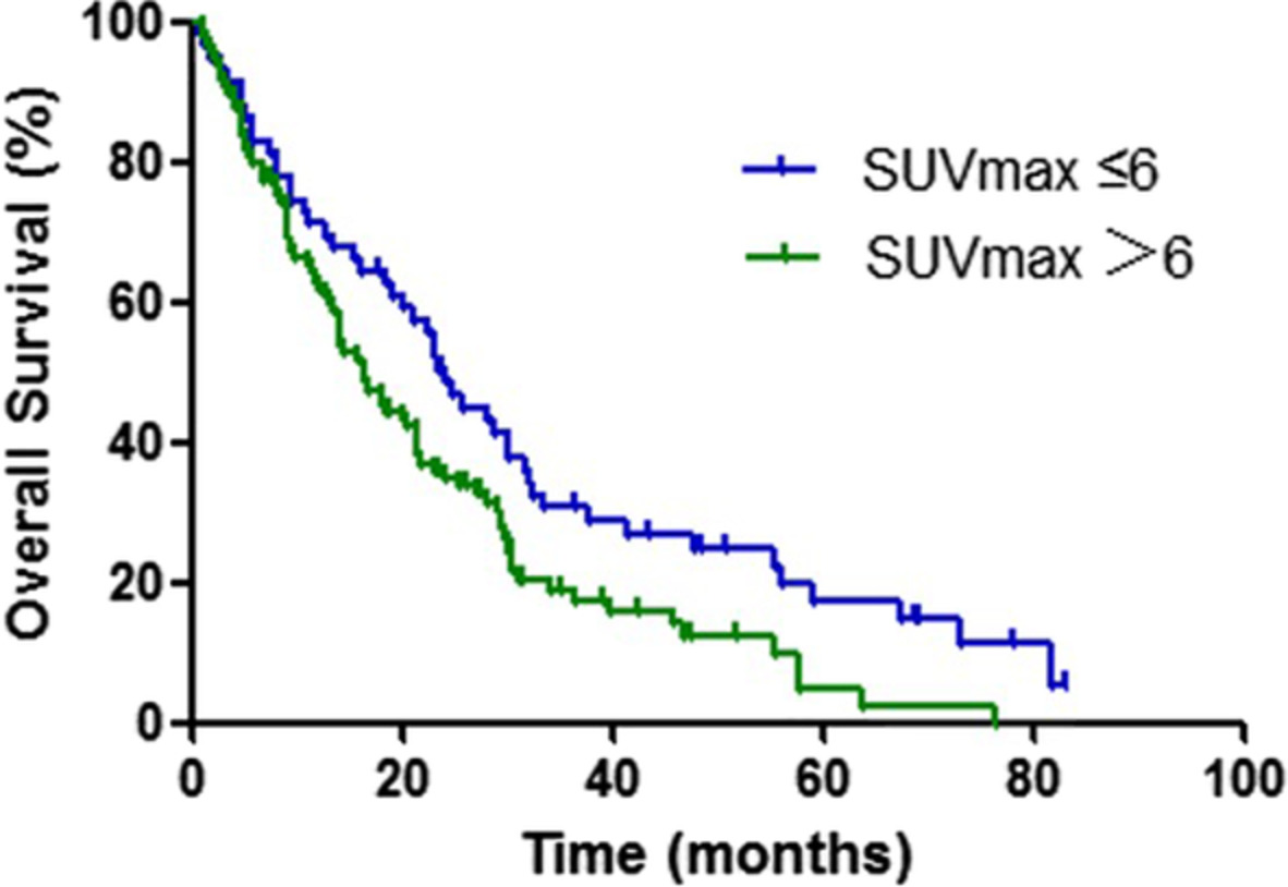 Prognostic impact of maximum standardized uptake value on 18F-FDG PET/CT imaging of the primary lung lesion on survival in advanced non-small cell lung cancer: A retrospective study