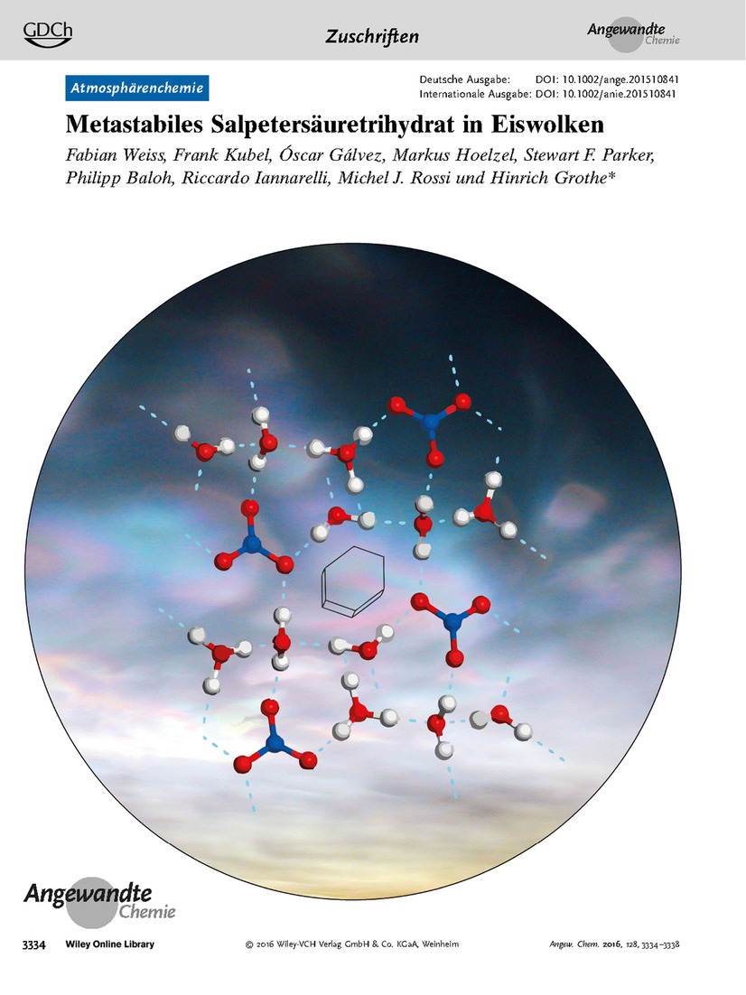 Frontispiz: Metastabiles Salpetersäuretrihydrat in Eiswolken Volume 128 Issue 10, 2016