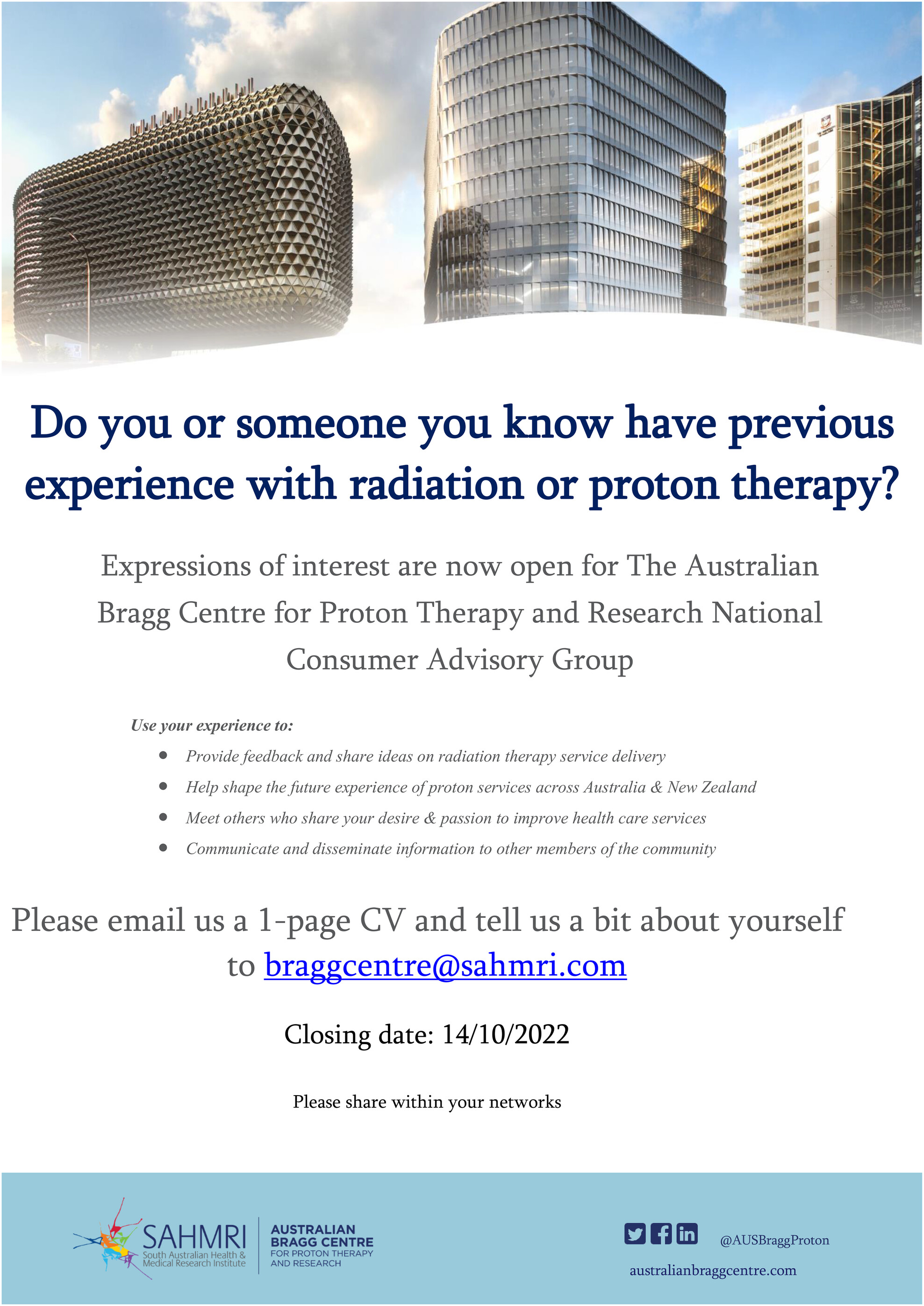 Establishing a consumer advisory group at the Australian Bragg Centre for Proton Therapy and Research