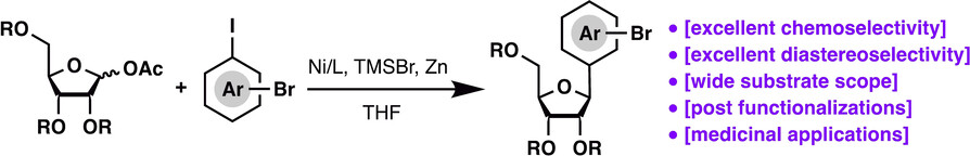 Chemoselective and Diastereoselective Synthesis of C-Aryl Nucleoside Analogues by Nickel-Catalyzed Cross-Coupling of Furanosyl Acetates with Aryl Iodides