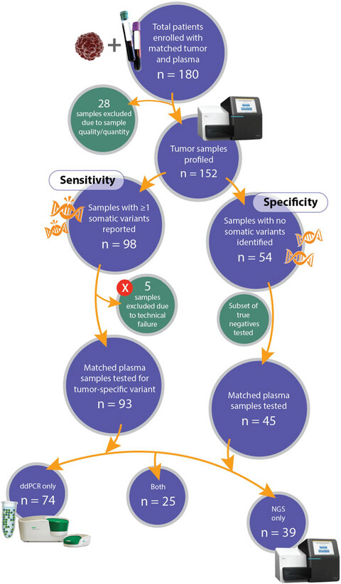 Analysis of solid tumor mutation profiles in liquid biopsy