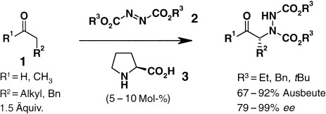 Prolin-katalysierte asymmetrische α-Aminierung von Aldehyden und Ketonen – ein bedeutend einfacher Zugang zu optisch aktiven α-Hydrazinocarbonylverbindungen