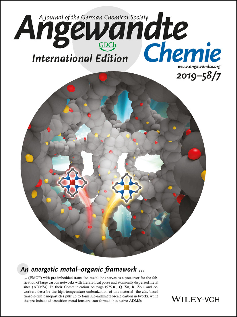 Inside Back Cover: Puffing Up Energetic Metal–Organic Frameworks to Large Carbon Networks with Hierarchical Porosity and Atomically Dispersed Metal Sites (Angew. Chem. Int. Ed. 7/2019) Volume 58 Issue 7, 2019