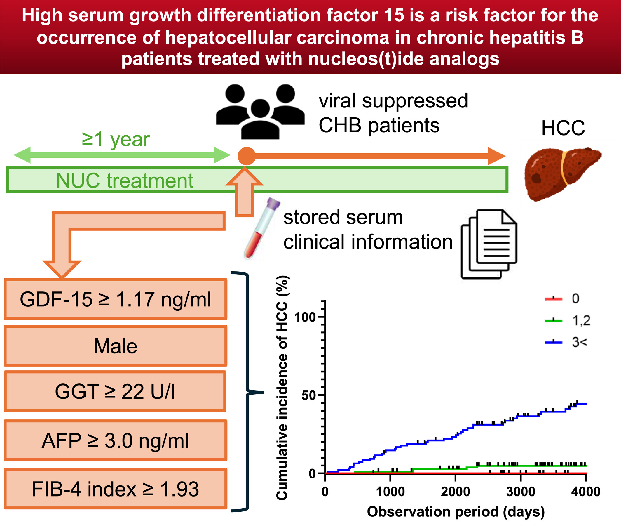 High serum growth differentiation factor 15 is a risk factor for the occurrence of hepatocellular carcinoma in chronic hepatitis B patients treated with nucleos(t)ide analogs