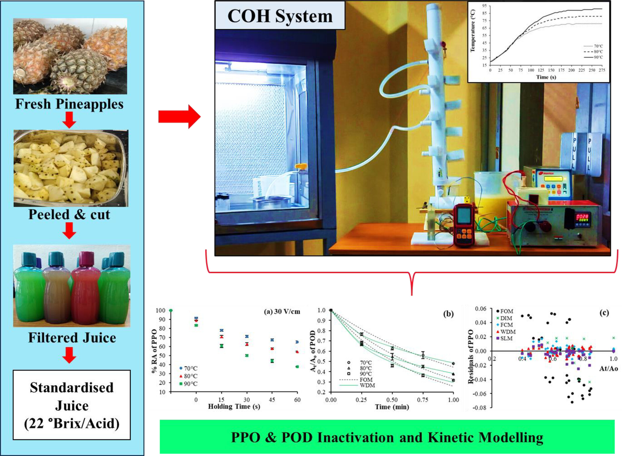 Inactivation of polyphenol oxidase and peroxidase in pineapple juice during continuous ohmic heating and modeling of inactivation kinetics during isothermal holding