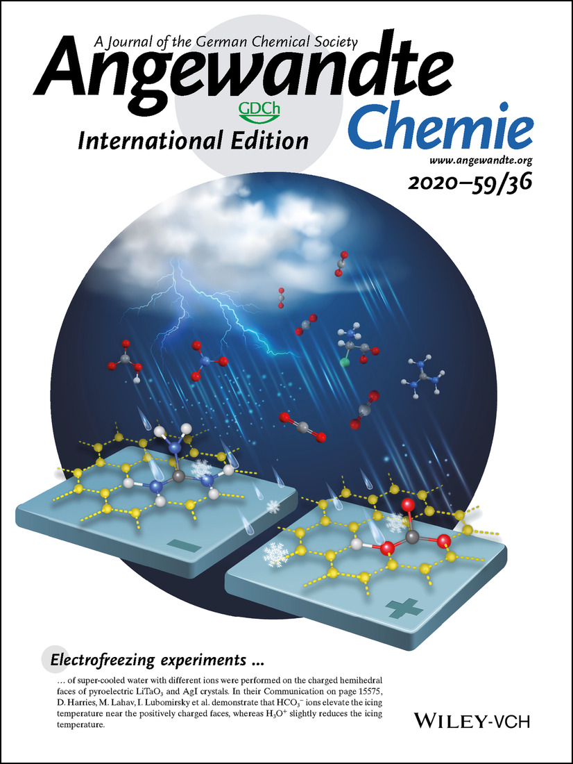 Inside Back Cover: Heterogeneous Electrofreezing of Super-Cooled Water on Surfaces of Pyroelectric Crystals is Triggered by Trigonal Planar Ions (Angew. Chem. Int. Ed. 36/2020) Volume 59 Issue 36, 2020