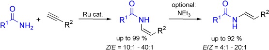 Synthesis of Secondary Enamides by Ruthenium-Catalyzed Selective Addition of Amides to Terminal Alkynes