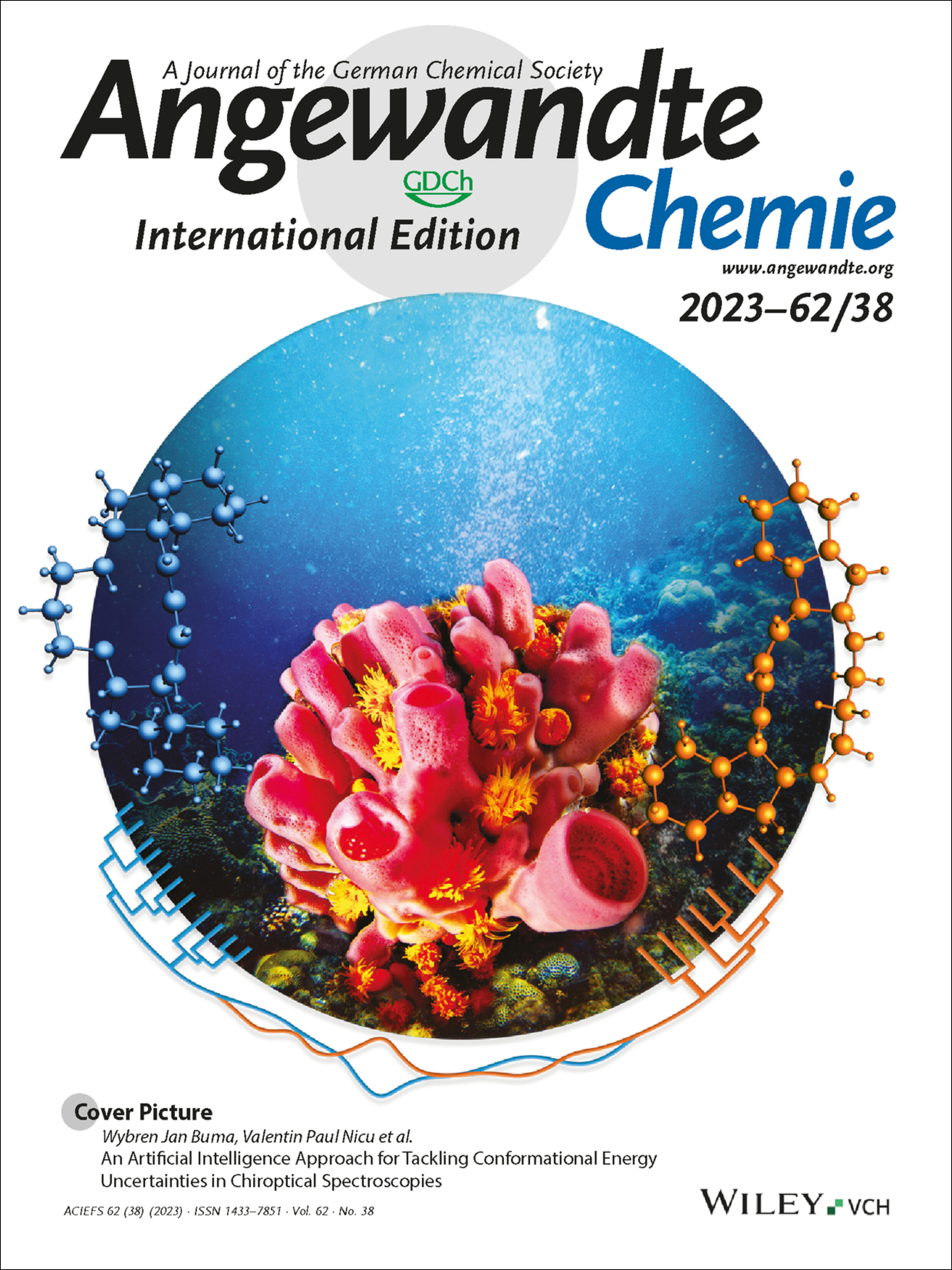 Cover Picture: An Artificial Intelligence Approach for Tackling Conformational Energy Uncertainties in Chiroptical Spectroscopies (Angew. Chem. Int. Ed. 38/2023) Volume 62 Issue 38, 2023