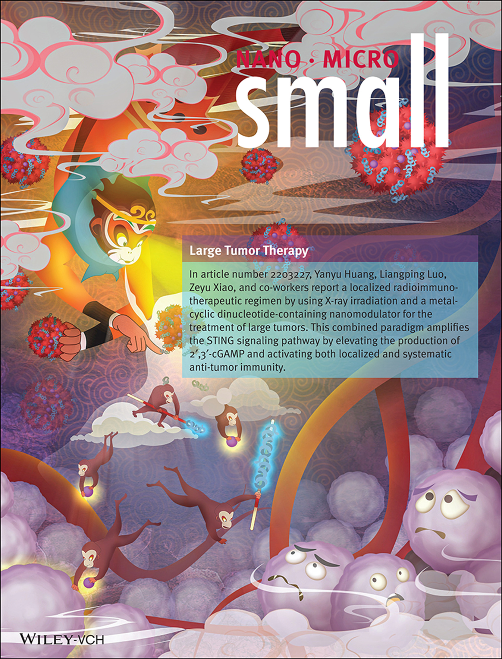 Metal-Cyclic Dinucleotide Nanomodulator-Stimulated STING Signaling for Strengthened Radioimmunotherapy of Large Tumor (Small 41/2022) Volume 18 Issue 41, 2022