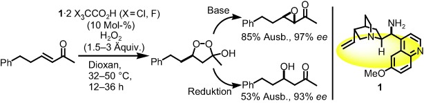 Katalytische asymmetrische Hydroperoxidierung von α,β-ungesättigten Ketonen: Zugang zu enantiomerenreinen Peroxyhemiketalen, Epoxiden und Aldolprodukten