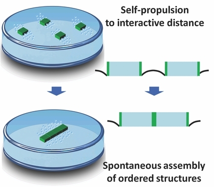 Supramolecular Assembly of Macroscopic Building Blocks Through Self-Propelled Locomotion by Dissipating Chemical Energy