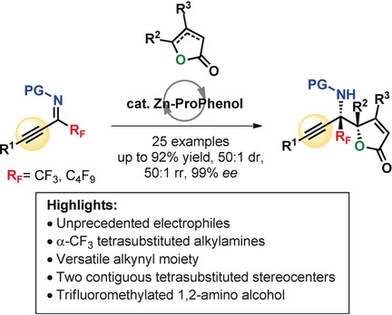 Direct Catalytic Asymmetric Vinylogous Additions of α,β- and β,γ-Butenolides to Polyfluorinated Alkynyl Ketimines