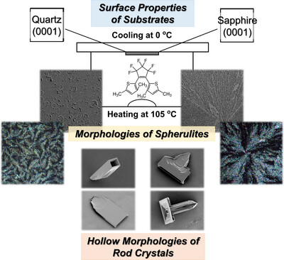 Morphological control for hollow rod crystals of a photochromic diarylethene on spherulites by surface properties of substrates