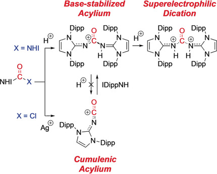 Successive Protonation of an N-Heterocyclic Imine Derived Carbonyl: Superelectrophilic Dication Versus Masked Acylium Ion