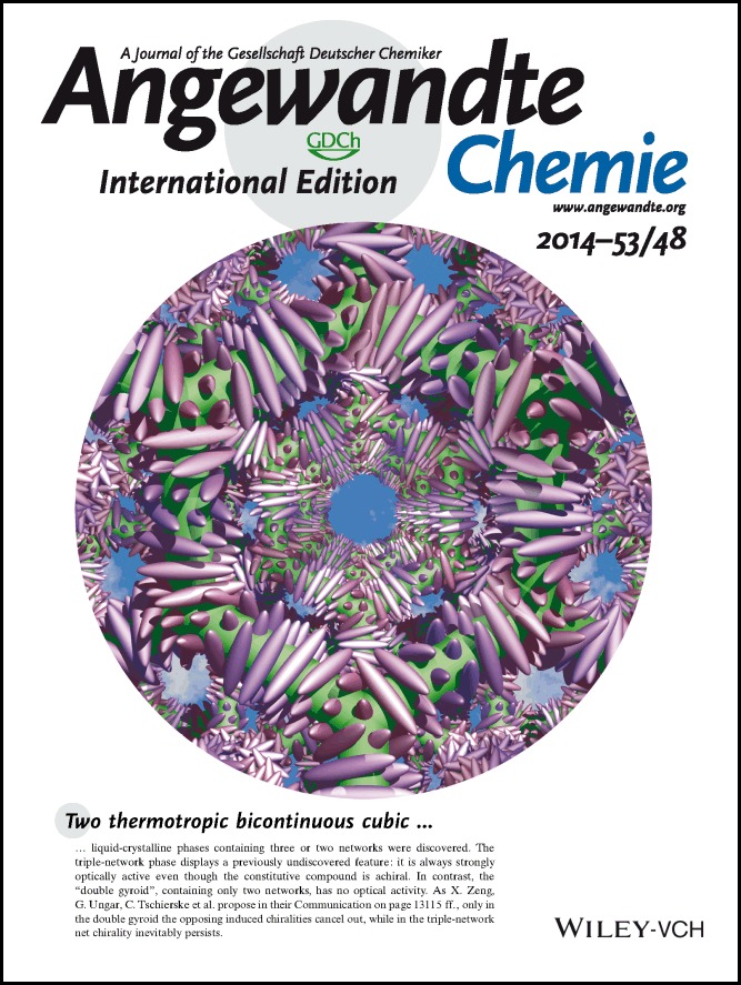 Inside Back Cover: Dynamic Mirror-Symmetry Breaking in Bicontinuous Cubic Phases (Angew. Chem. Int. Ed. 48/2014)