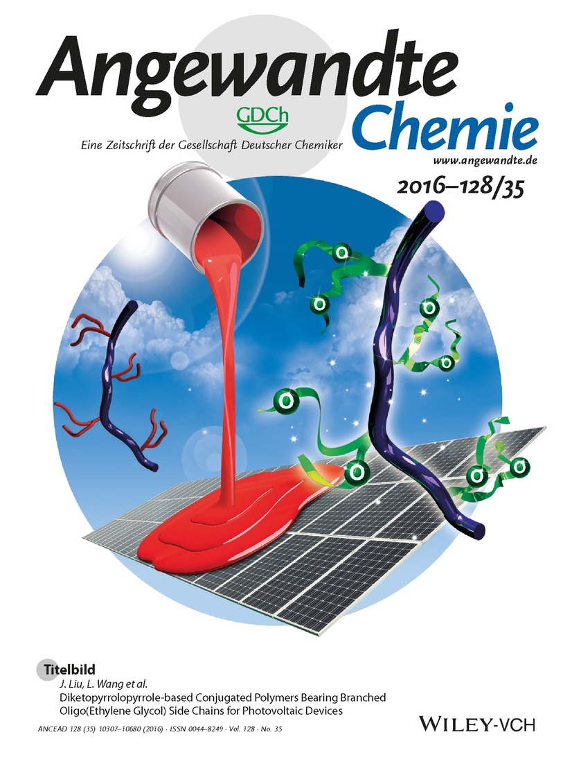 Titelbild: Diketopyrrolopyrrole-based Conjugated Polymers Bearing Branched Oligo(Ethylene Glycol) Side Chains for Photovoltaic Devices (Angew. Chem. 35/2016) Volume 128 Issue 35, 2016