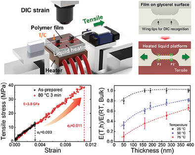 Direct Tensile Testing of Free-Standing Ultrathin Polymer Films on Liquid Surface at High Temperature