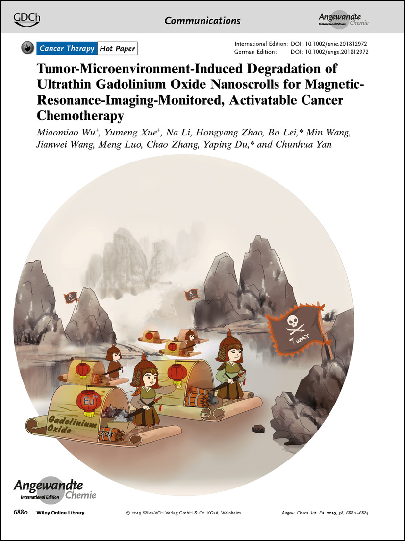Frontispiece: Tumor-Microenvironment-Induced Degradation of Ultrathin Gadolinium Oxide Nanoscrolls for Magnetic-Resonance-Imaging-Monitored, Activatable Cancer Chemotherapy Volume 58 Issue 21, 2019
