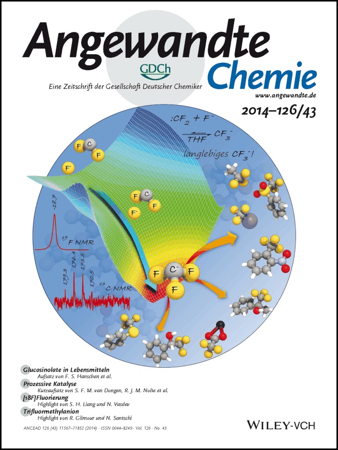 Titelbild: Long-Lived Trifluoromethanide Anion: A Key Intermediate in Nucleophilic Trifluoromethylations (Angew. Chem. 43/2014)