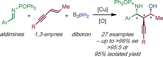 Enantio- and Diastereoselective Synthesis of Homopropargyl Amines by Copper-Catalyzed Coupling of Imines, 1,3-Enynes, and Diborons