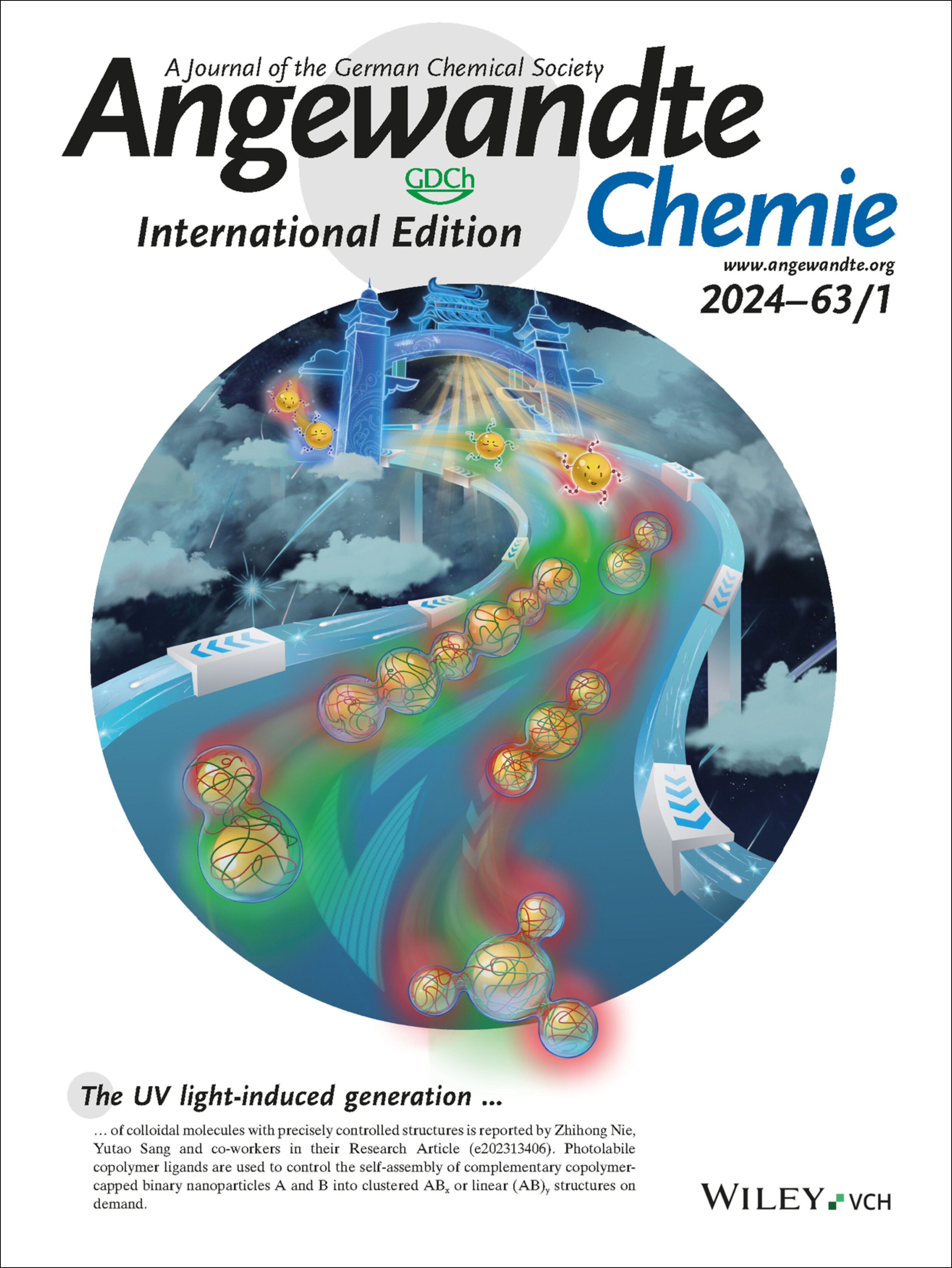 Inside Back Cover: Photo-Induced Self-assembly of Copolymer-Capped Nanoparticles into Colloidal Molecules (Angew. Chem. Int. Ed. 1/2024) Volume 63 Issue 1, 2024