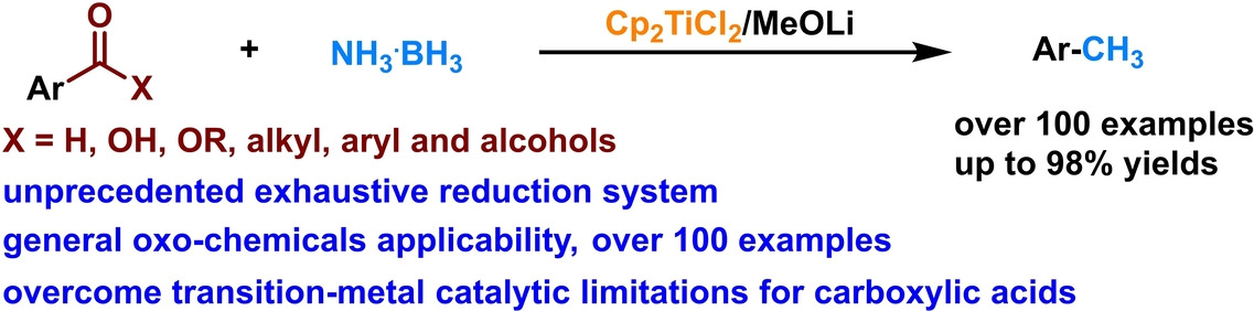 Titanium-Catalyzed Exhaustive Reduction of Oxo-Chemicals