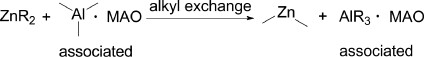 Alkyl exchange reaction between dialkylzinc compounds and methylaluminoxane and the effect on propylene polymerization
