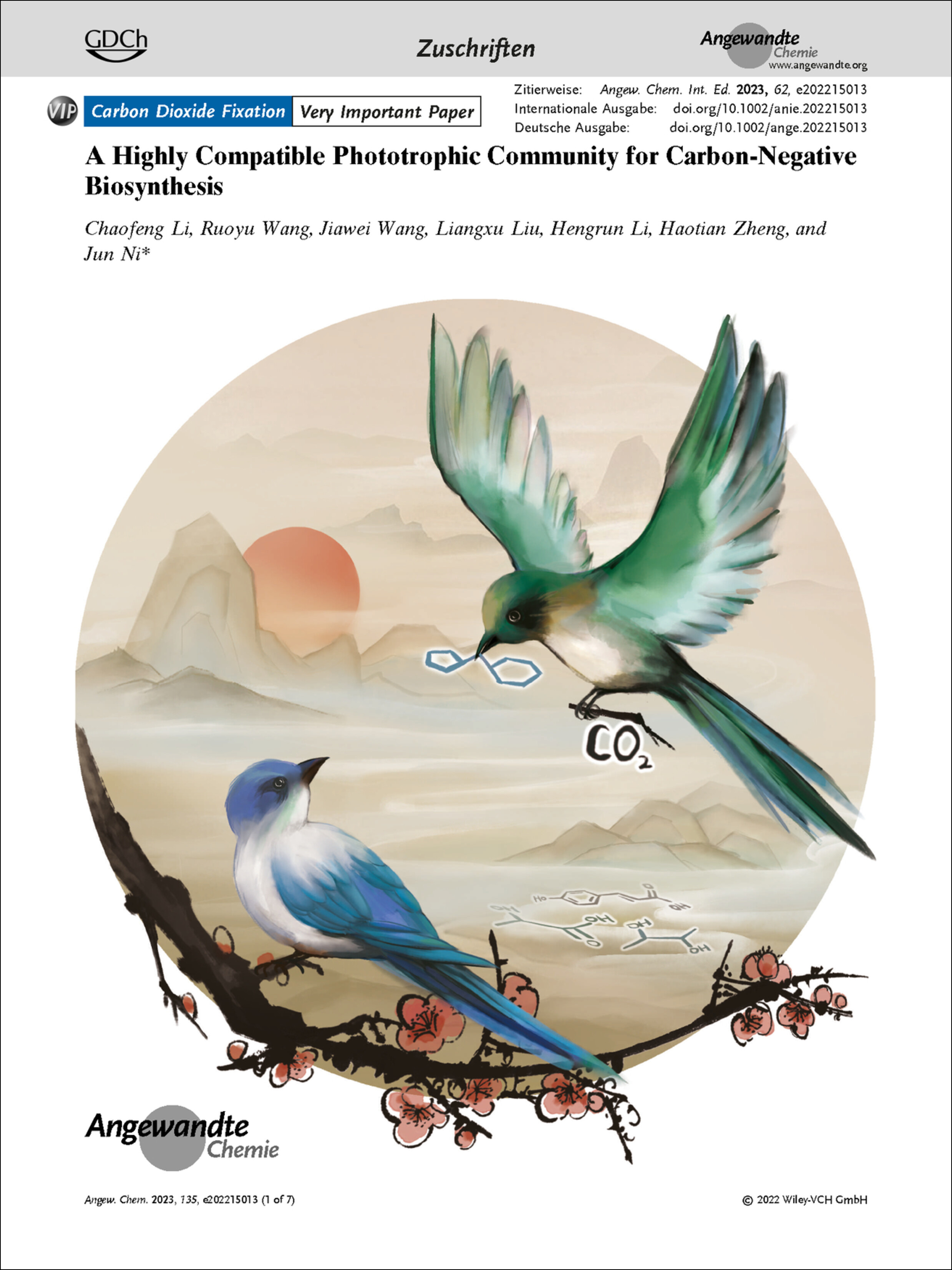 Frontispiz: A Highly Compatible Phototrophic Community for Carbon-Negative Biosynthesis Volume 135 Issue 2, 2023