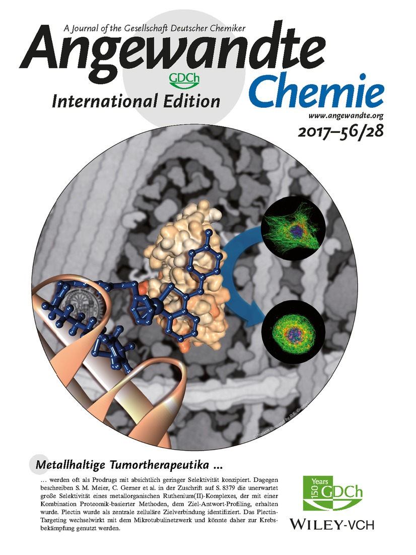 Innenrücktitelbild: Ein Organoruthenium-Tumortherapeutikum mit unerwartet hoher Selektivität für Plectin (Angew. Chem. 28/2017) Volume 129 Issue 28, 2017