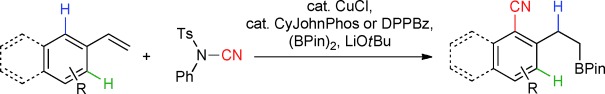 Copper-Catalyzed Regioselective ortho C<span class='icomoon'></span>H Cyanation of Vinylarenes