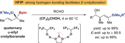 HFIP-Promoted E-selective Asymmetric Crotylboration of Quaternary α-Silyl Crotylboronate with Aldehydes