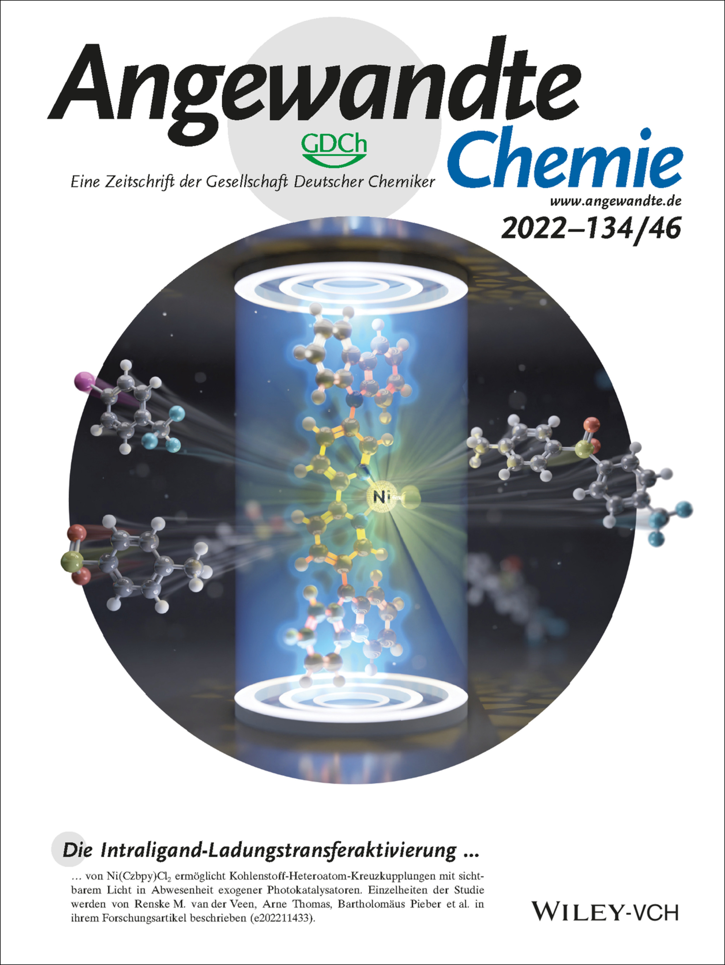 Innenrücktitelbild: Intraligand Charge Transfer Enables Visible-Light-Mediated Nickel-Catalyzed Cross-Coupling Reactions (Angew. Chem. 46/2022) Volume 134 Issue 46, 2022