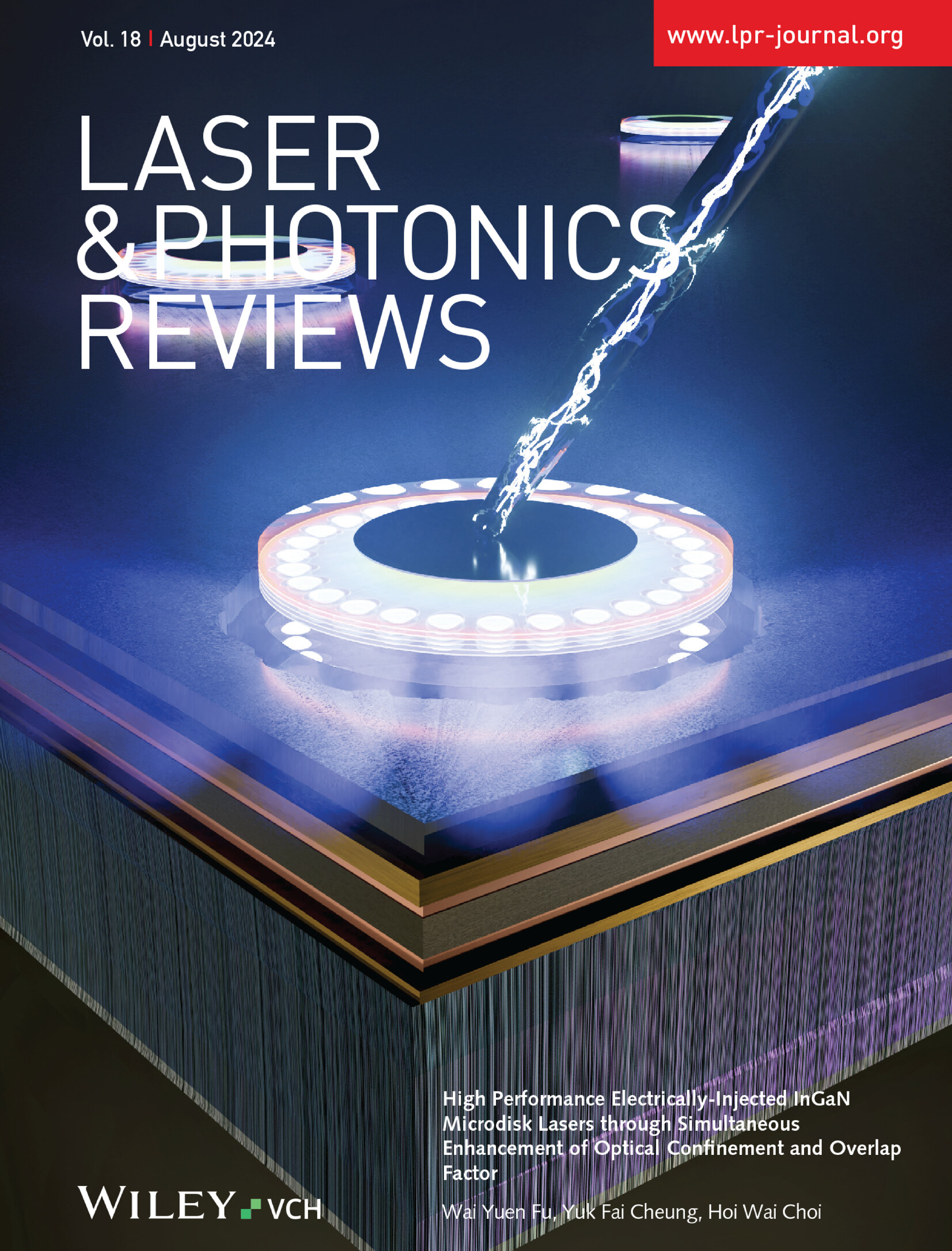 High Performance Electrically-Injected InGaN Microdisk Lasers through Simultaneous Enhancement of Optical Confinement and Overlap Factor (Laser Photonics Rev. 18(8)/2024) Volume 18 Issue 8, 2024