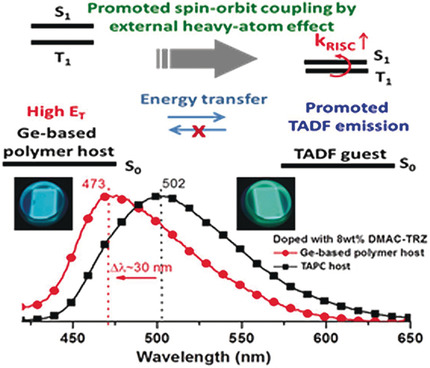 Acridan-Grafted Poly(biphenyl germanium) with High Triplet Energy, Low Polarizability, and an External Heavy-Atom Effect for Highly Efficient Sky-Blue TADF Electroluminescence