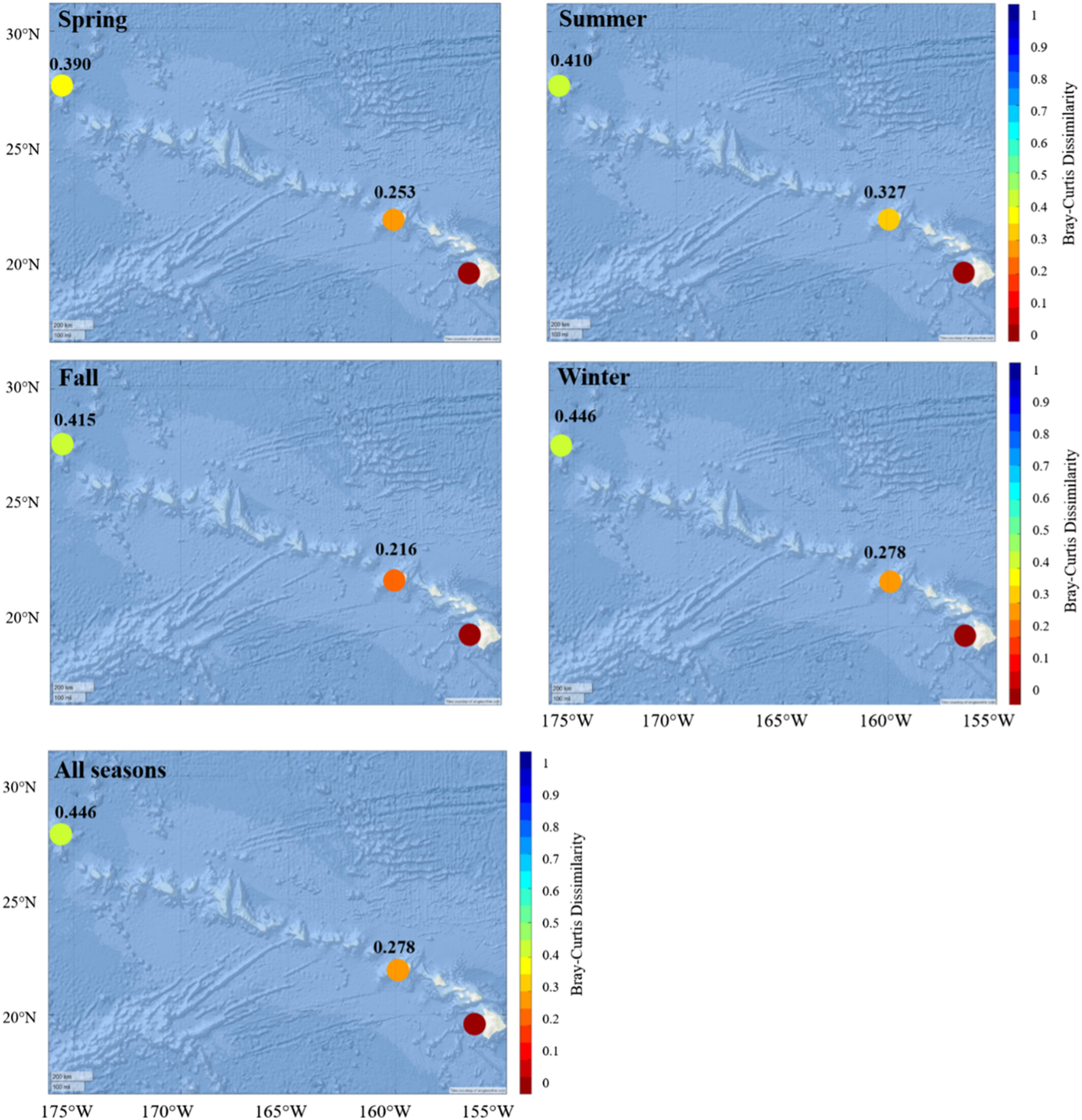 Odontocete spatial patterns and temporal drivers of detection at sites in the Hawaiian islands