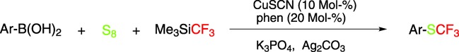 Copper-Catalyzed Oxidative Trifluoromethylthiolation of Aryl Boronic Acids with TMSCF3 and Elemental Sulfur