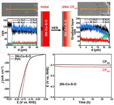 Surface Reconstruction of Amorphous Ni─Co─S─O Material with a Functional Gradient Layer for Highly Efficient and Stable Alkaline Hydrogen Evolution