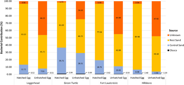 Potential impacts of environmental bacteria on the microbiota of loggerhead (Caretta caretta) and green (Chelonia mydas) sea turtle eggs and their hatching success