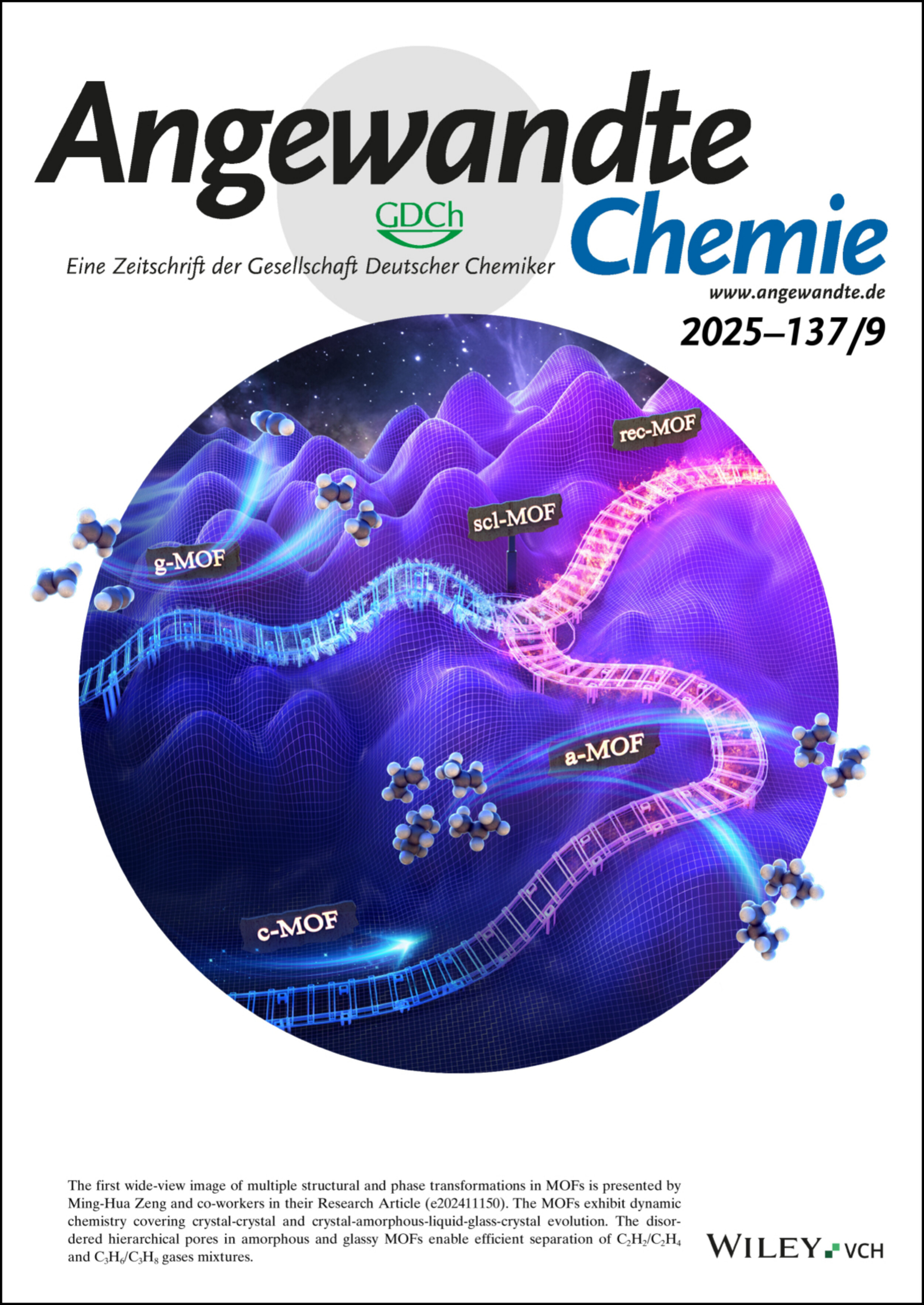 Innentitelbild: Multiple Structural and Phase Transformations of MOF and Selective Hydrocarbon Gas Separation in its Amorphous, Glass Phase States (Angew. Chem. 9/2025) Volume 137 Issue 9, 2025