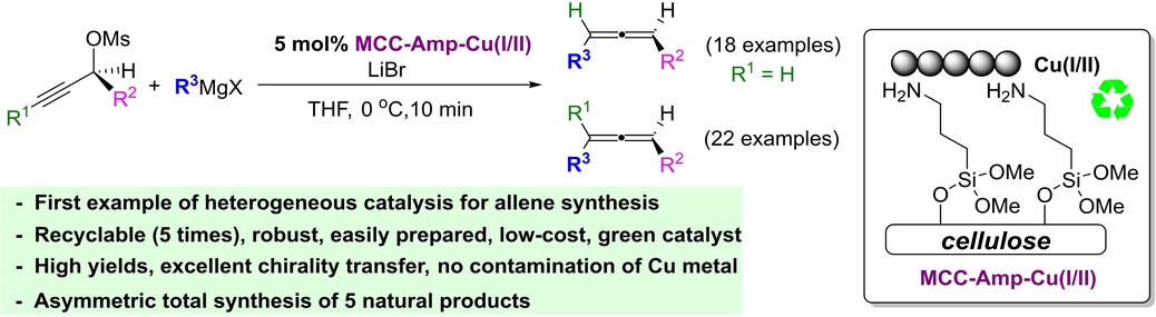 Heterogeneous Copper-Catalyzed Cross-Coupling for Sustainable Synthesis of Chiral Allenes: Application to the Synthesis of Allenic Natural Products