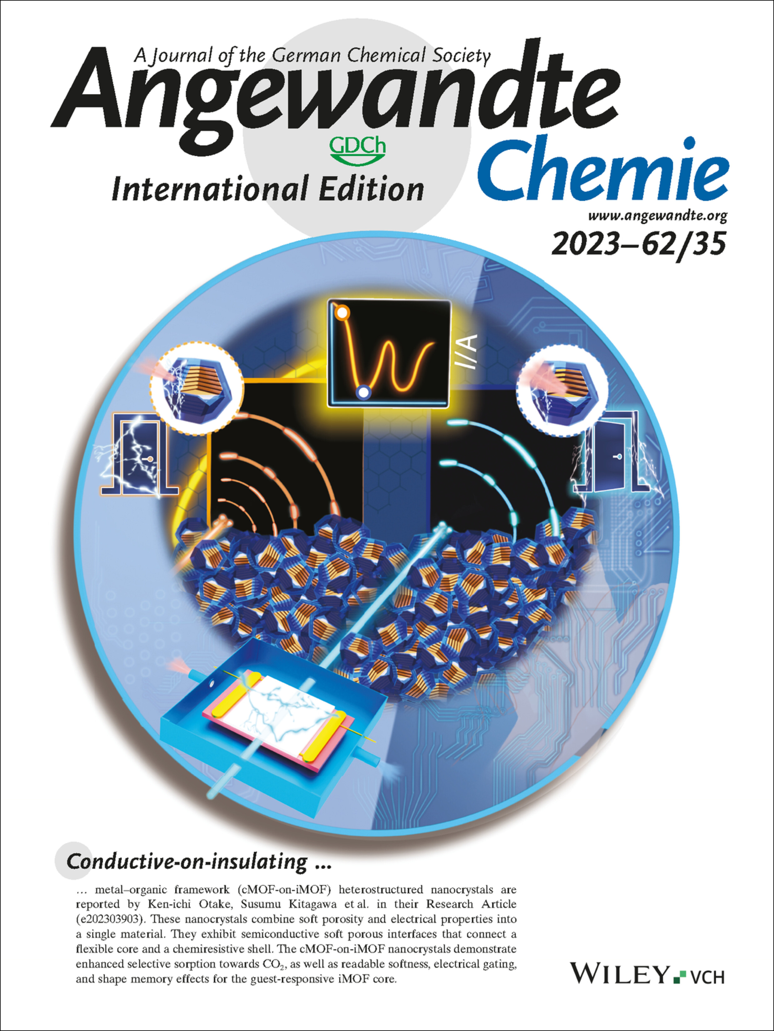 Inside Back Cover: Integrated Soft Porosity and Electrical Properties of Conductive-on-Insulating Metal-Organic Framework Nanocrystals (Angew. Chem. Int. Ed. 35/2023) Volume 62 Issue 35, 2023