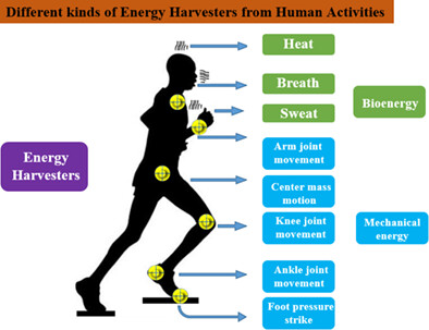 Different kinds of energy harvesters from human activities