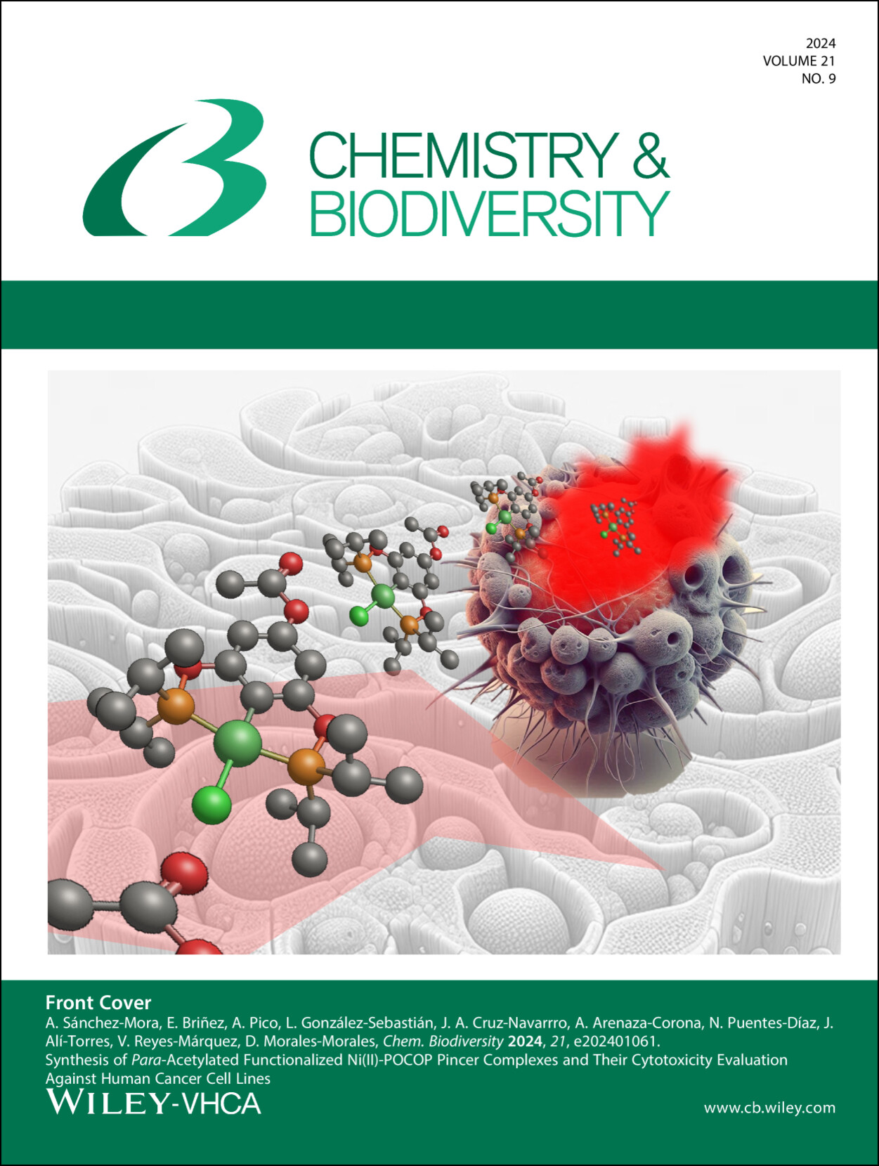 Front Cover: Synthesis of Para-Acetylated Functionalized Ni(II)-POCOP Pincer Complexes and Their Cytotoxicity Evaluation Against Human Cancer Cell Lines (Chem. Biodiversity 9/2024) Volume 21 Issue 9, 2024